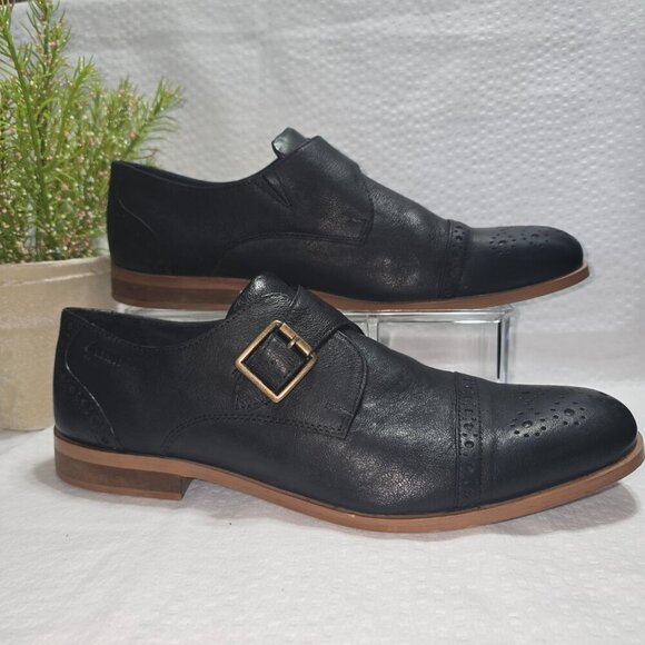 GABICCI BLACK BREATHABLE LEATHER SLIP ON SHOE LOAFER WITH BUCKLE DETAIL MENS 8 - Picture 11 of 13